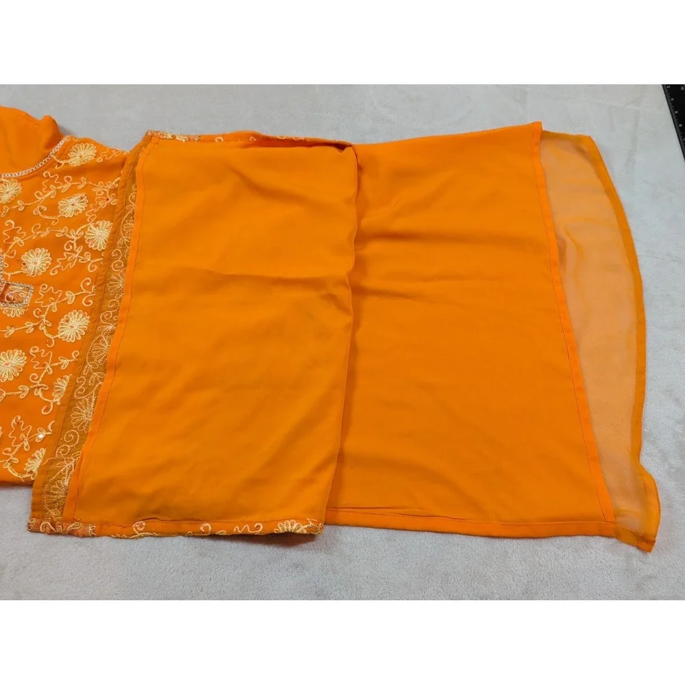 Traditional Embroidered 2-Piece Suit Vibrant‎ Orange Floral Sequin Tunic Set